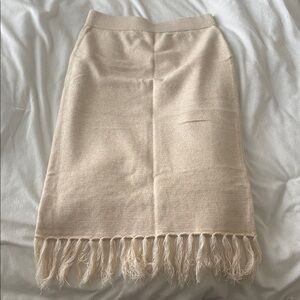 Fringed Knit Pencil Skirt in Light Beige